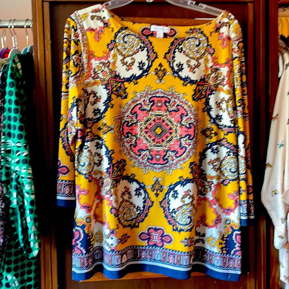 Bright top which pairs well with jeans or slacks